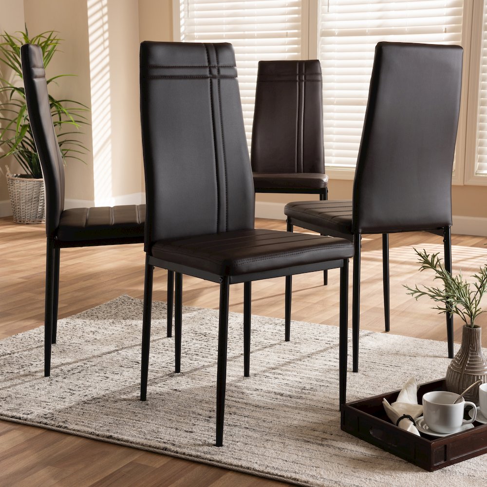 Matiese Modern and Contemporary Brown Faux Leather Upholstered Dining Chair (Set of 4). Picture 3