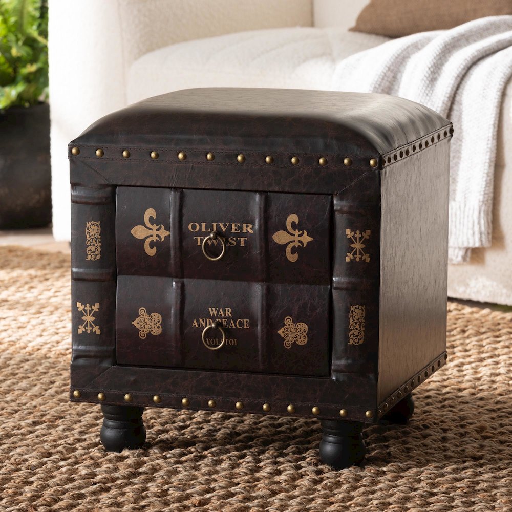 Leather Upholstered Wood Storage Ottoman. Picture 5