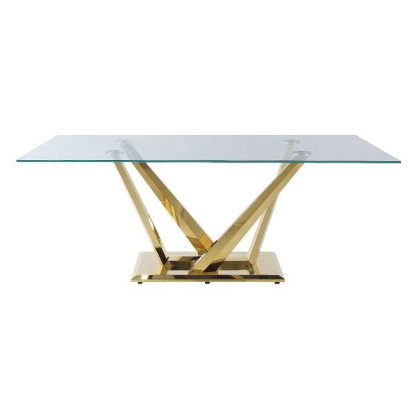 ACME Barnard Dining Table, Clear Glass & Mirrored Silver Finish. Picture 1