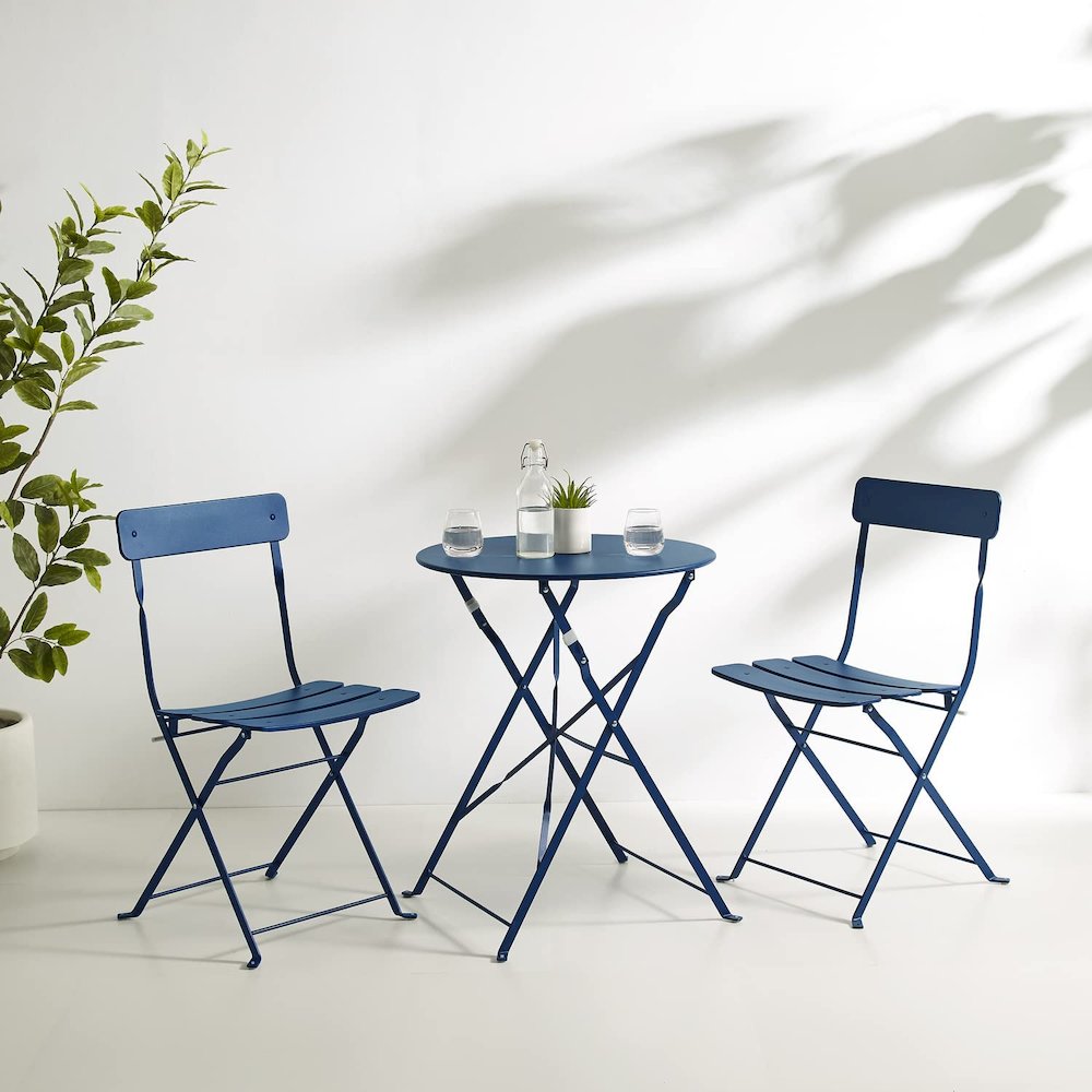 Karlee 3Pc Indoor/Outdoor Metal Bistro Set Navy - Bistro Table & 2 Chairs. Picture 5