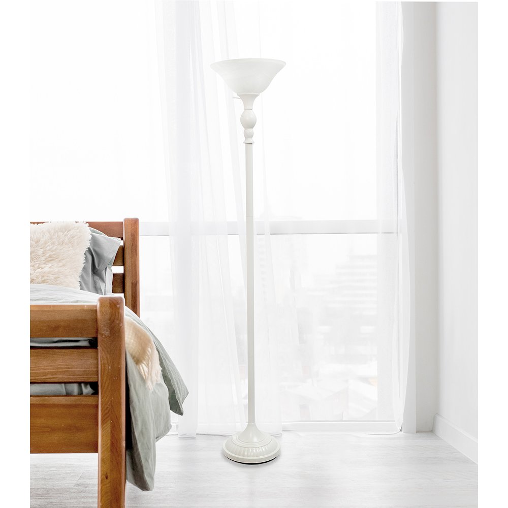 Classic 1 Light Torchiere Floor Lamp with Marbleized Glass ShadeWhite. The main picture.