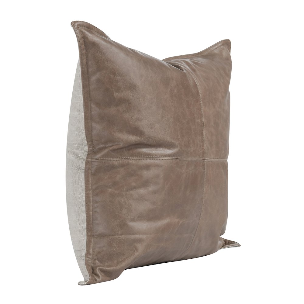 Kosas Home Cheyenne 100% Leather 22" Throw Pillow in Taupe. Picture 1