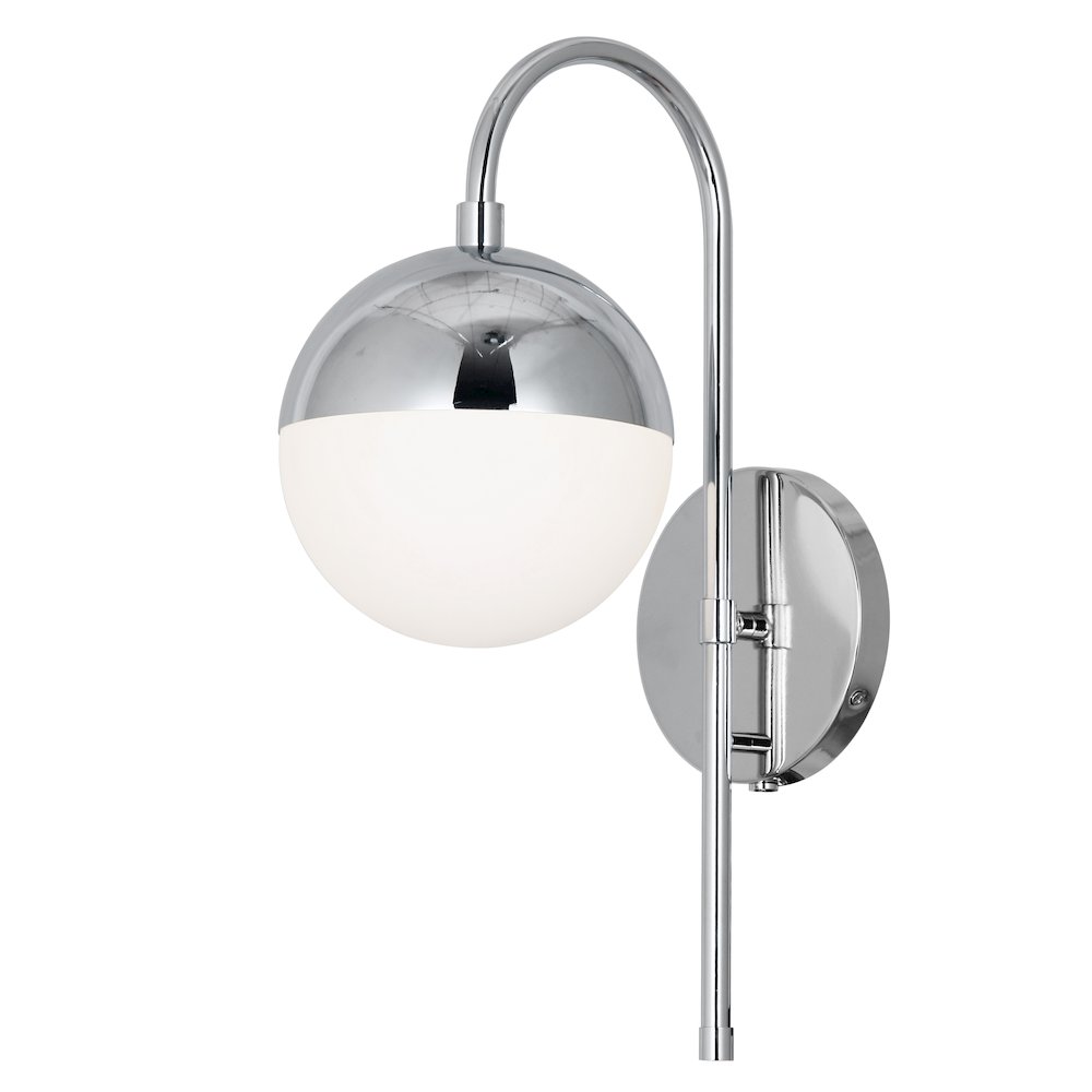 1 Light Halogen Wall Sconce, Polished Chrome with White Glass, Hardwire and Plug-In. Picture 1