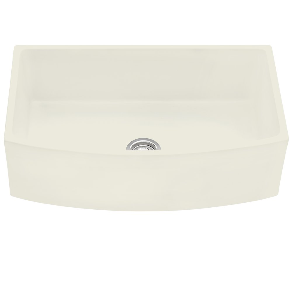 Ruvati 33 inch Fireclay Curved Front Apron Farmhouse Kitchen Sink Single Bowl - Biscuit - RVL2398BS. Picture 4