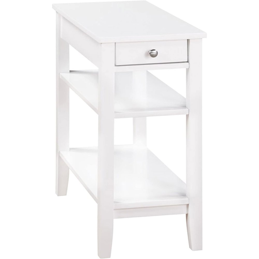 American Heritage 1 Drawer Chairside End Table with Charging Station and Shelves, White. Picture 1