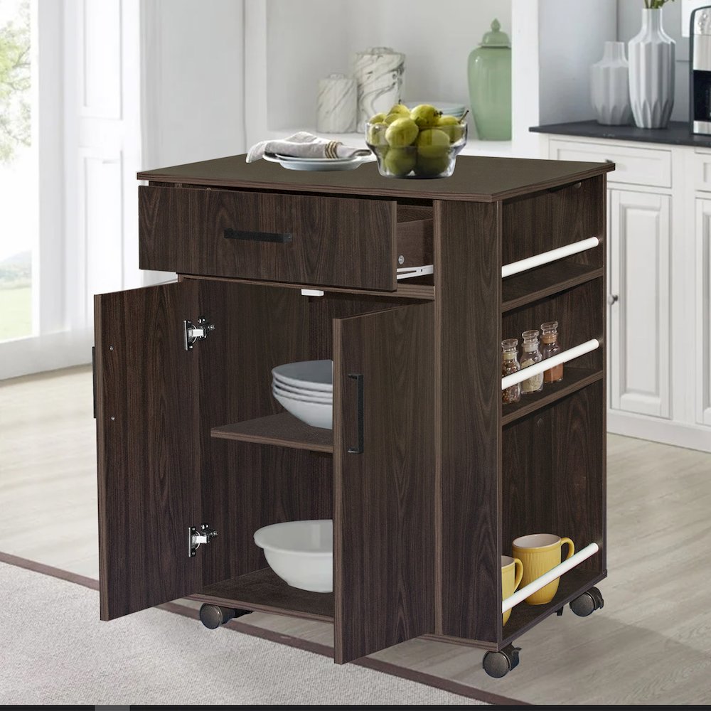 Better Home Products Shelby Rolling Kitchen Cart with Storage Cabinet - Tobacco. Picture 6