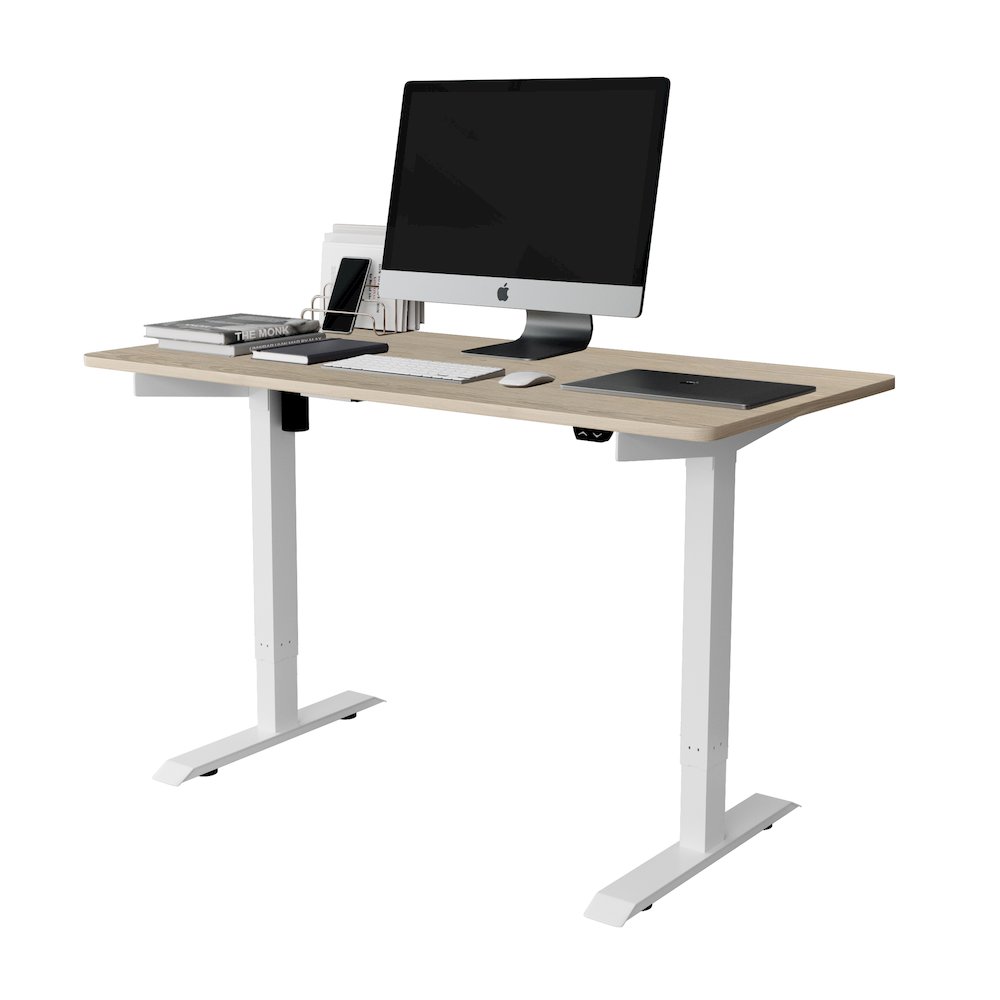 Techni Mobili Power Adjustable Sit to Stand Desk, Oak. Picture 3