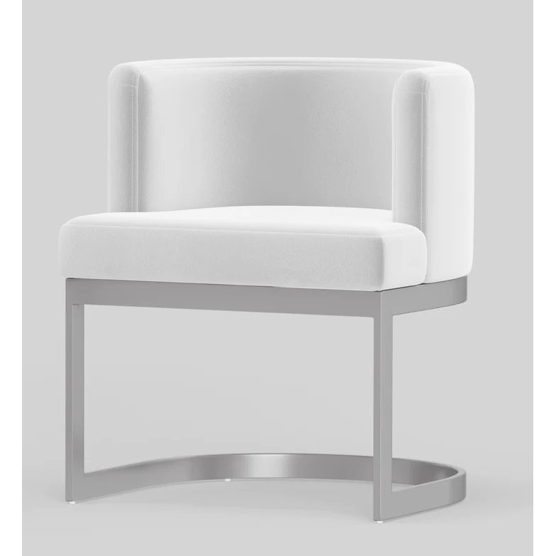 Wingback Dining Chair In White Fabric. Picture 1