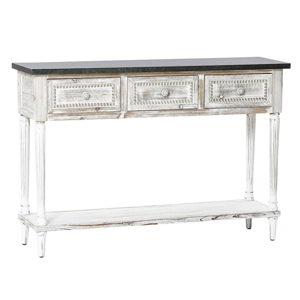Wood and Metal Farmhouse Distressed Console Table. Picture 1