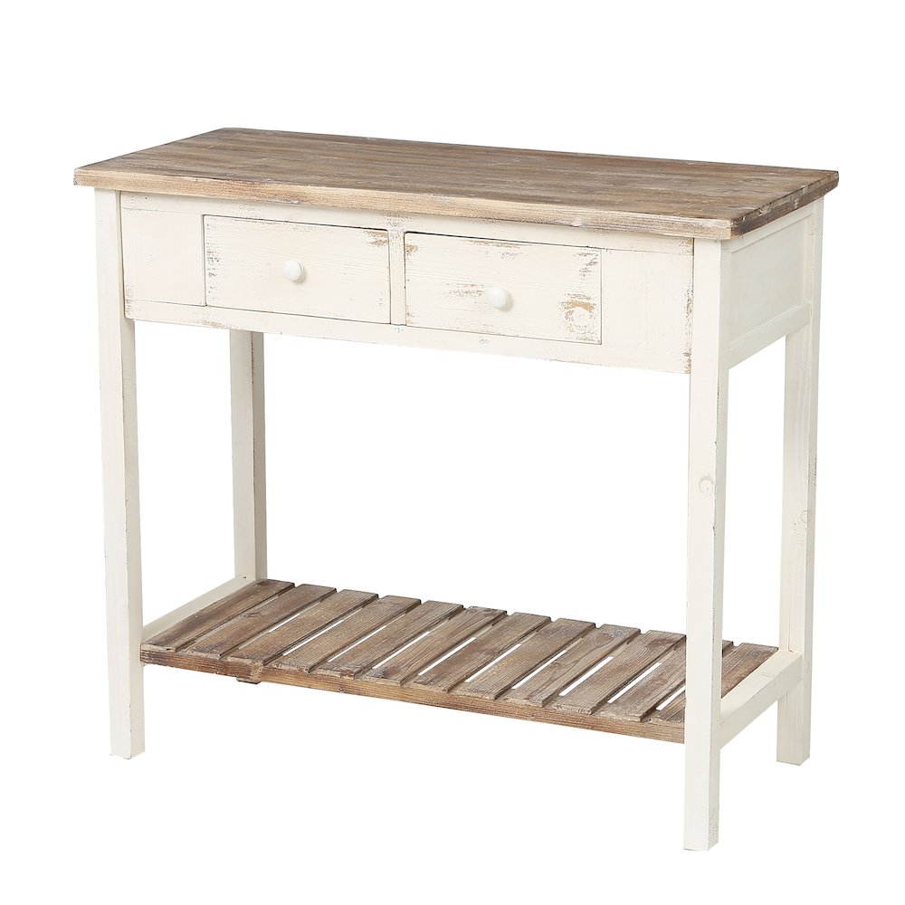 Distressed White and Wood 2-Drawer 1-Shelf Console and Entry Table. Picture 4
