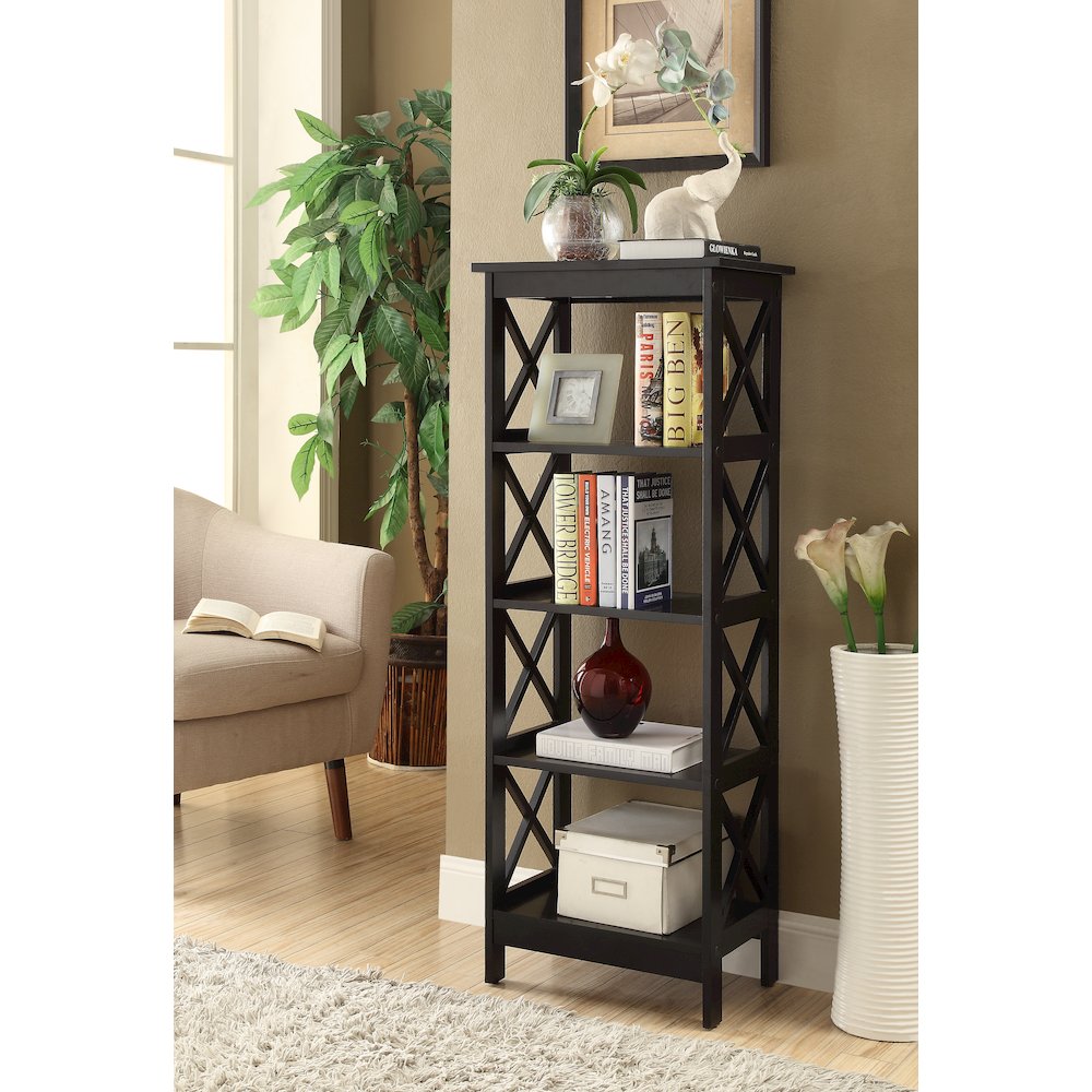 Black Wood X-Sided 4-Shelf Bookcase. Picture 9