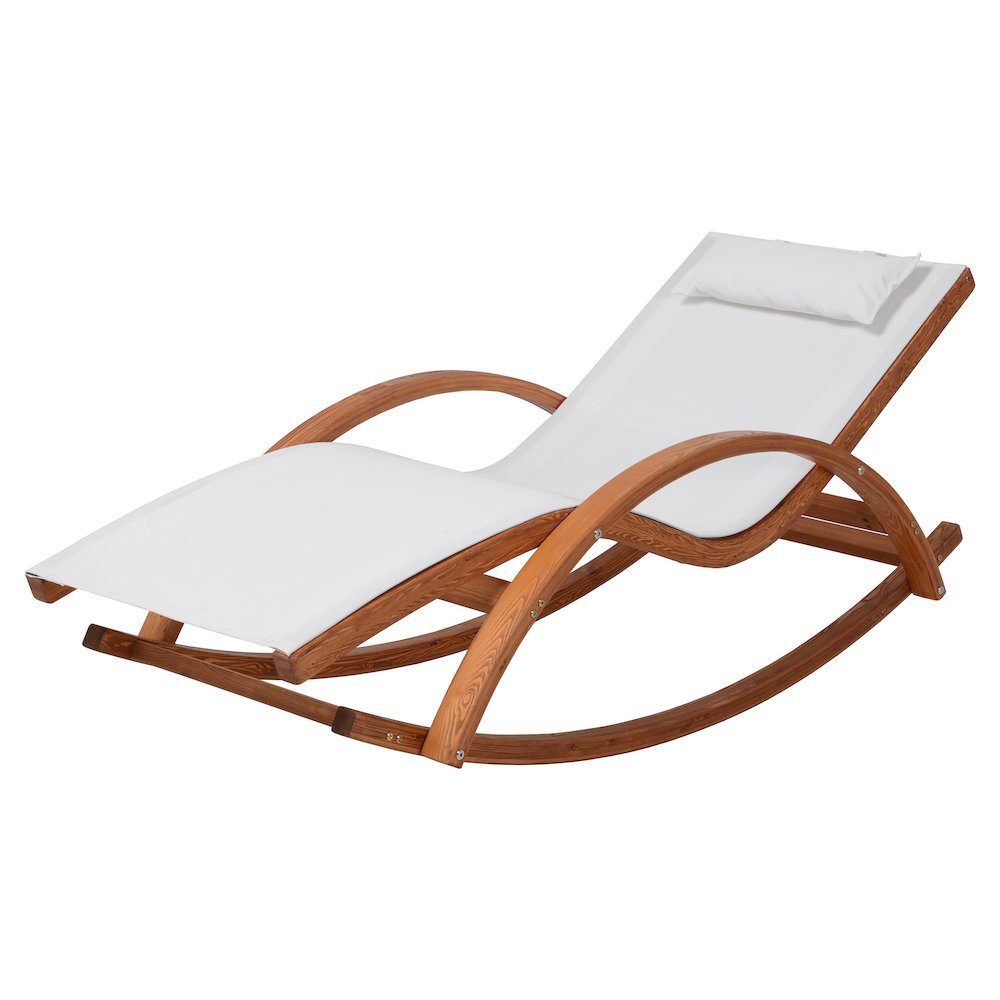 Outdoor Cedar Wood Patio Lounge Chair with White Textilene Fabric. Picture 1