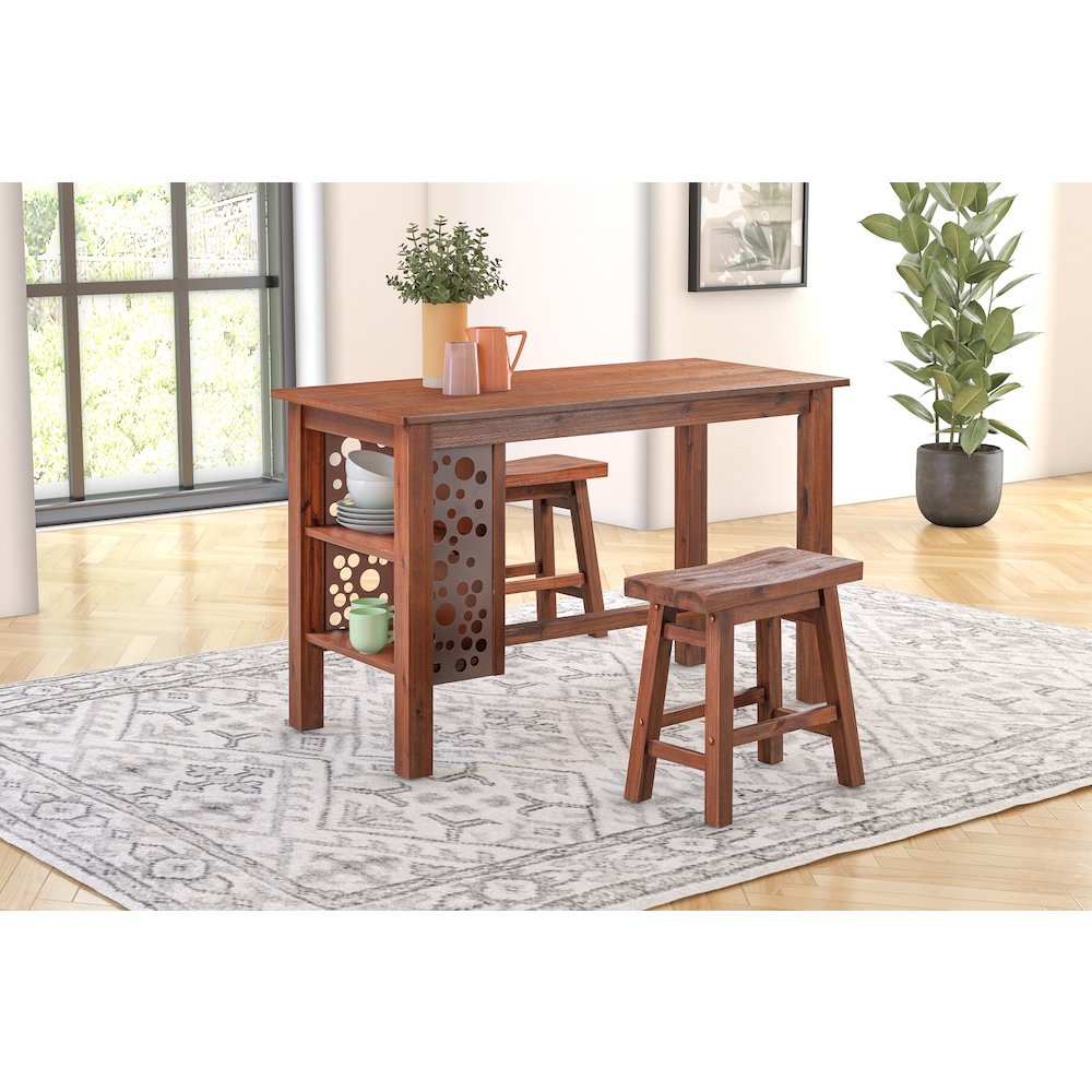 Brittany 3pc Rectangular Dining Table Set - Chestnut Wire-Brush. Picture 3