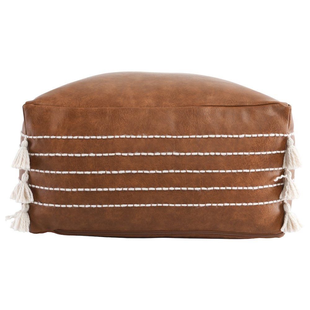 24" Vegan Leather Brown Pouf. Picture 2