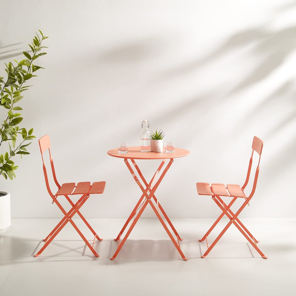 Karlee 3Pc Indoor/Outdoor Metal Bistro Set Coral - Bistro Table & 2 Chairs. Picture 4