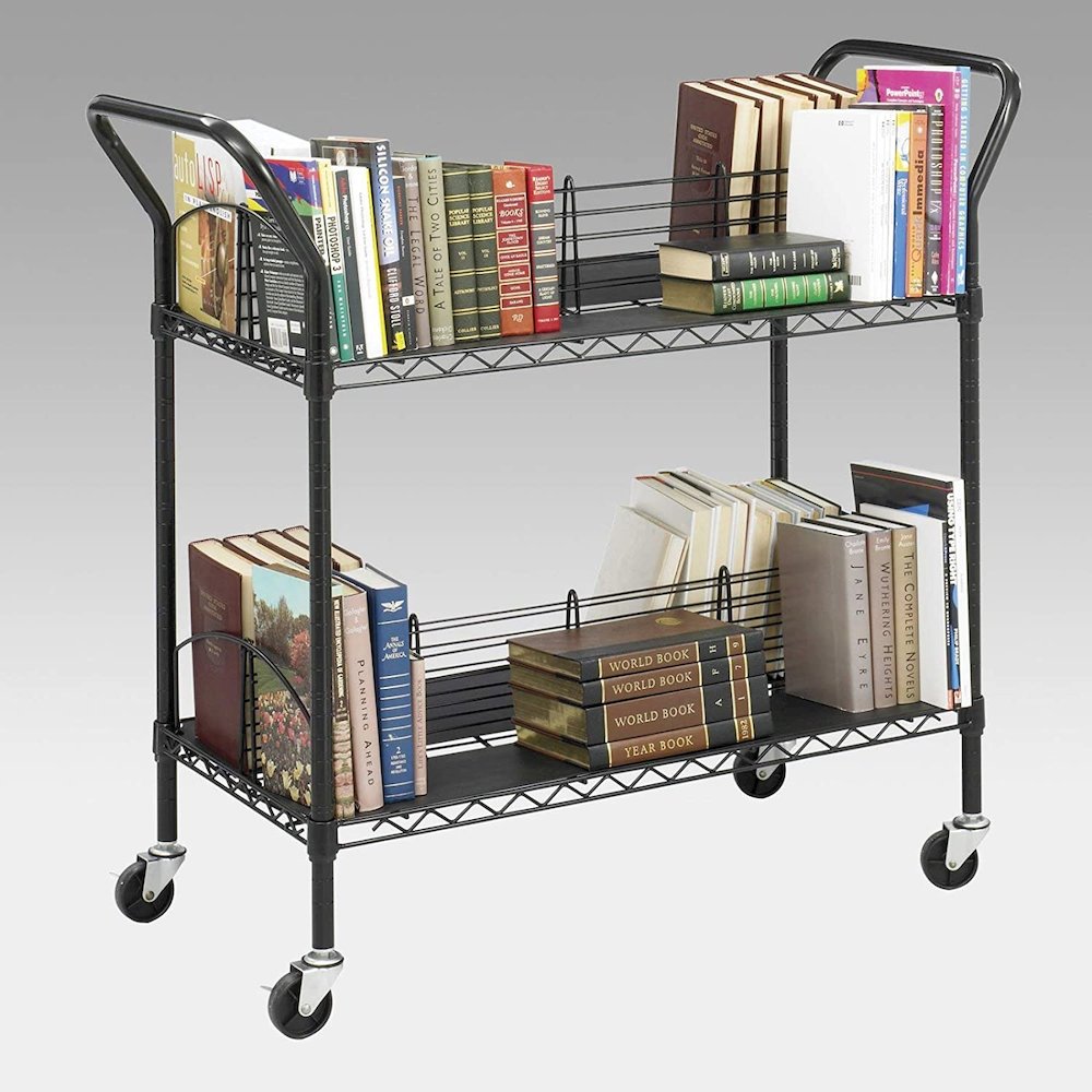 Safco Double Sided Wire Book Cart - 4 Shelf - 200 lb Capacity - 4 Casters - 3" Caster Size - Steel - 34" Width x 19.3" Depth x 40.5" Height - Black. Picture 3