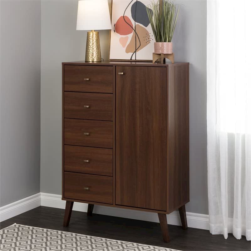 Milo 5-drawer Chest with Door, Cherry. Picture 4