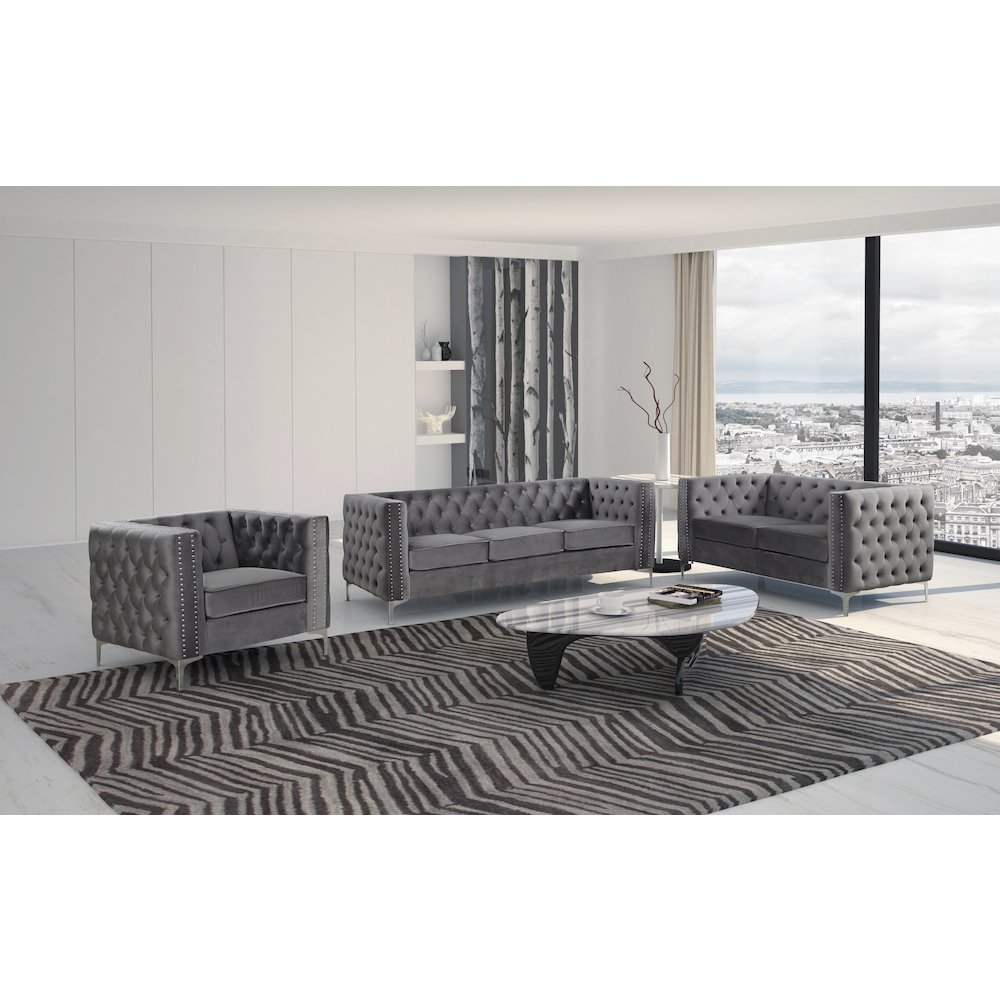 Best Master Furniture Aineias 2 Piece Fabric Sofa and Loveseat Set in Gray. Picture 2