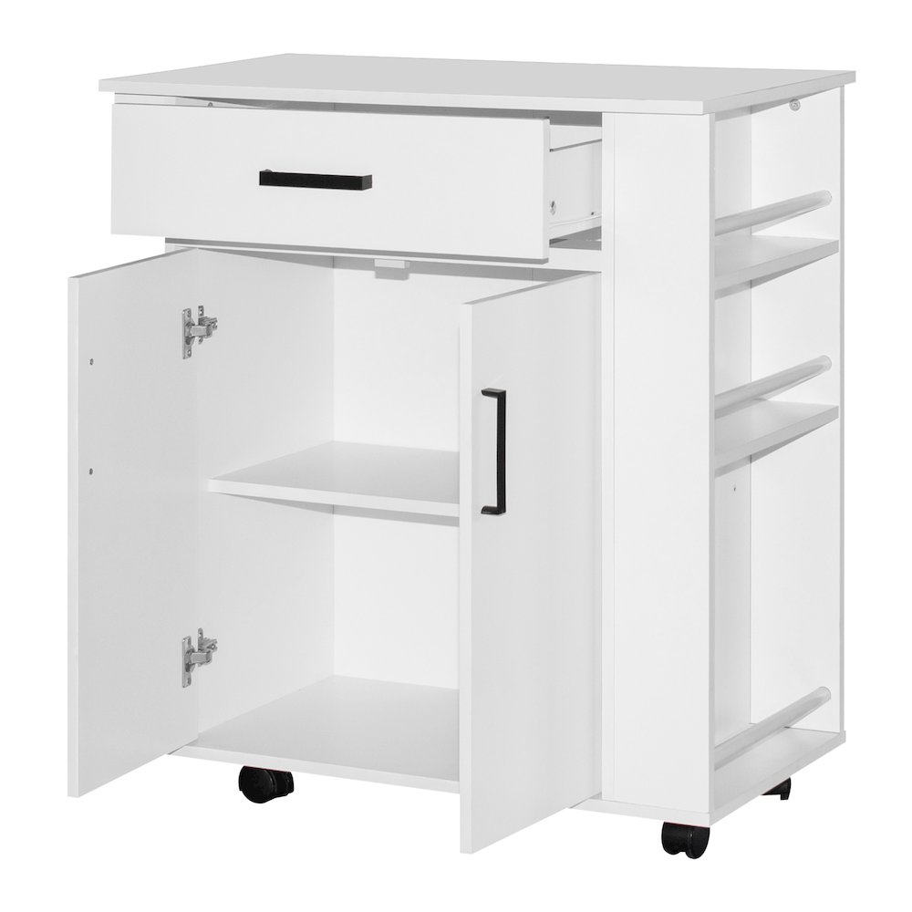 Better Home Products Shelby Rolling Kitchen Cart with Storage Cabinet - White. Picture 3