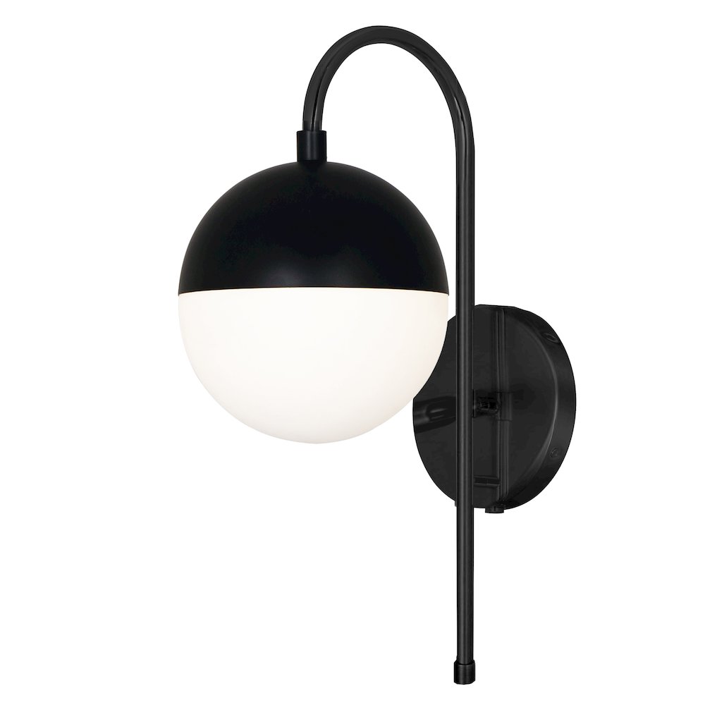 1 Light Halogen Wall Sconce, Matte Black with White Glass, Hardwire or Plug-In. Picture 1