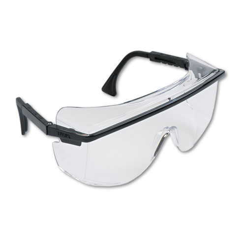 Astro OTG 3001 Wraparound Safety Glasses, Black Plastic Frame, Clear Lens. Picture 1