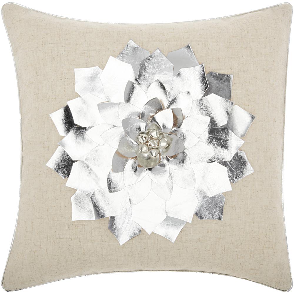 Mina Victory Home For The Holiday Metallic Pointsettia 16"X16" Silver Indoor Throw Pillow. Picture 3
