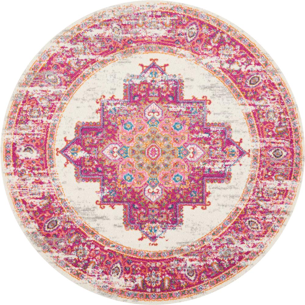 Passion Area Rug, Ivory/Fuchsia, 5'3" x ROUND. Picture 2