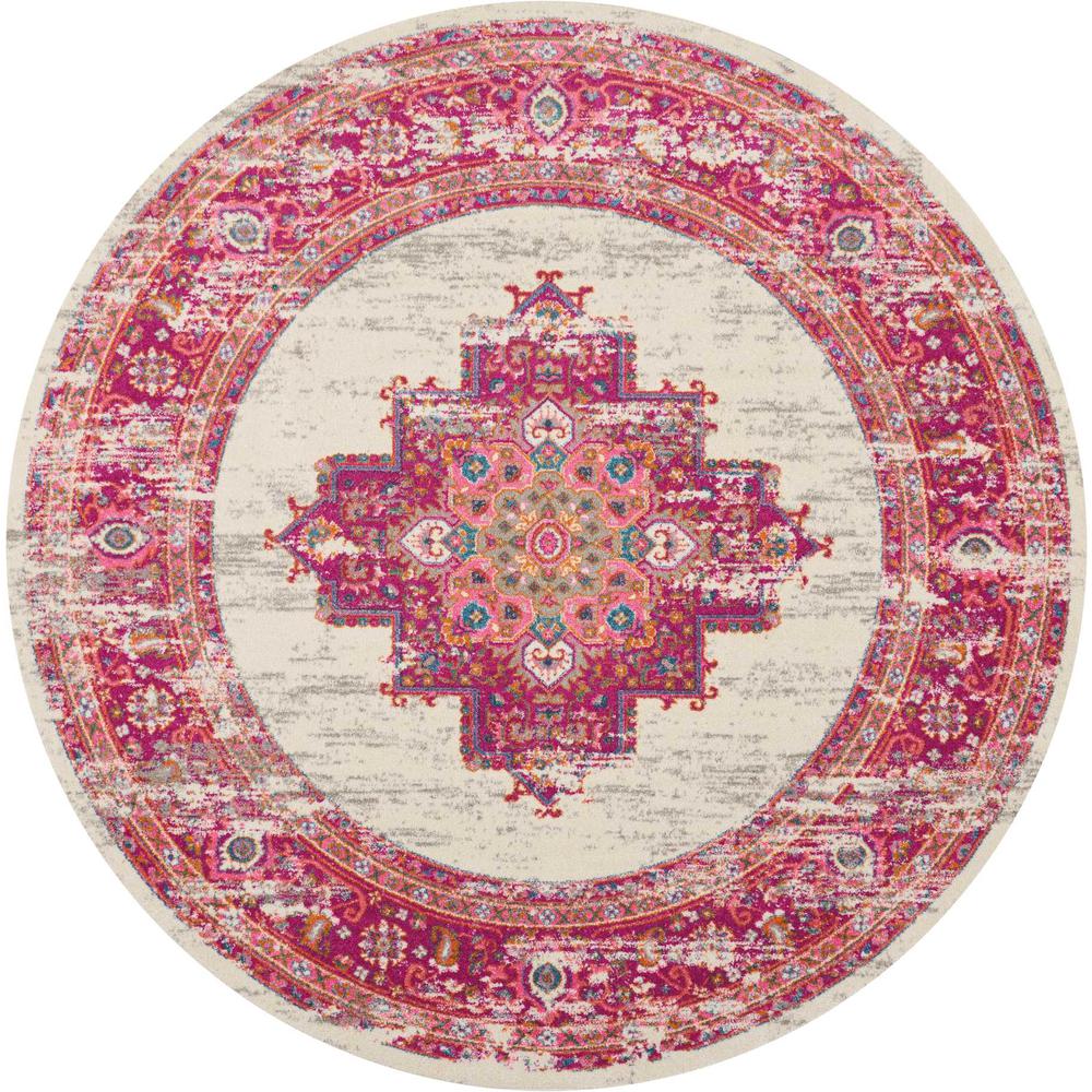 Passion Area Rug, Ivory/Fuchsia, 8' x ROUND. Picture 2