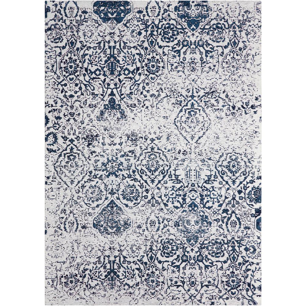 Damask Area Rug, Ivory/Navy, 3'6" x 5'6". Picture 1