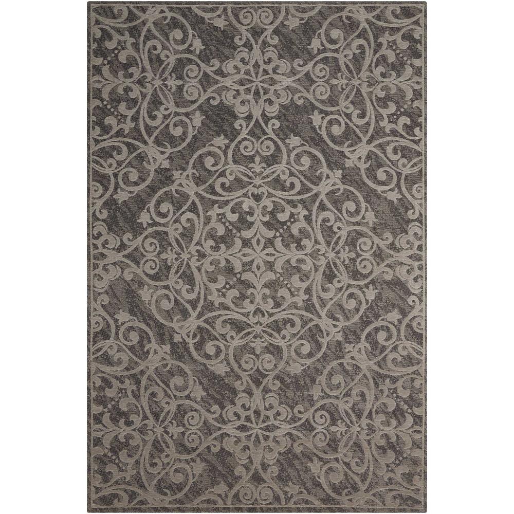Damask Area Rug, Grey, 5' x 7'. Picture 1