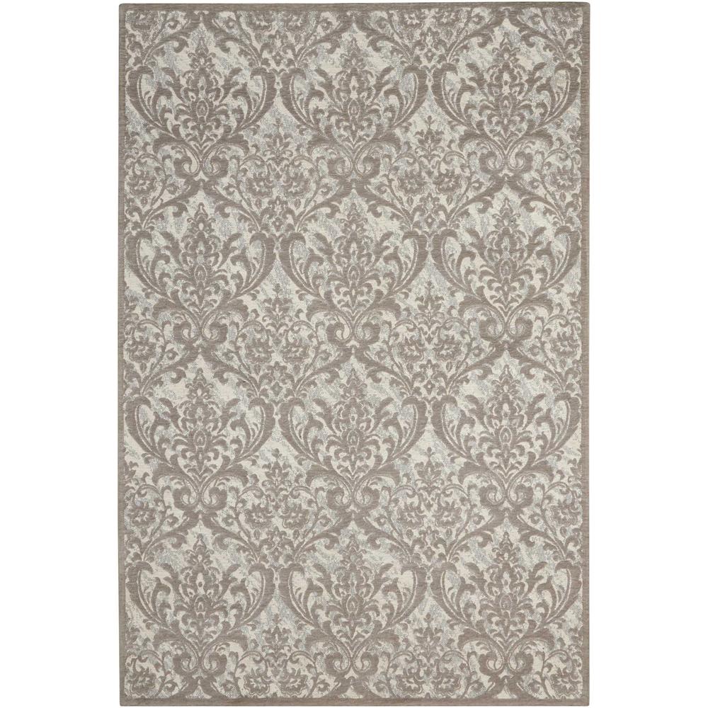 Damask Area Rug, Ivory/Grey, 5' x 7'. Picture 1