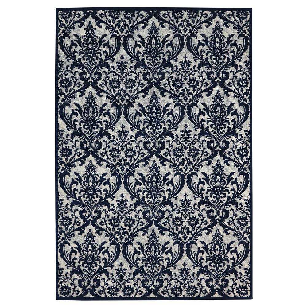 Damask Area Rug, Ivory/Navy, 5' x 7'. Picture 1