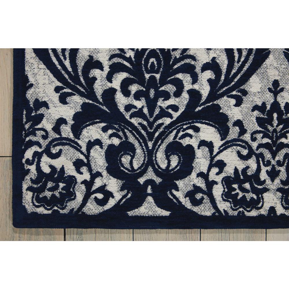 Damask Area Rug, Ivory/Navy, 5' x 7'. Picture 2