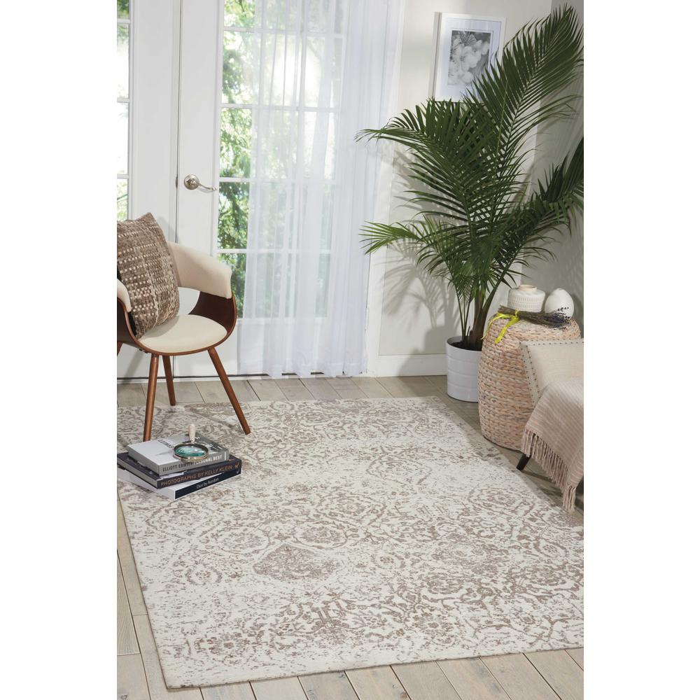 Damask Area Rug, Ivory, 5' x 7'. Picture 4