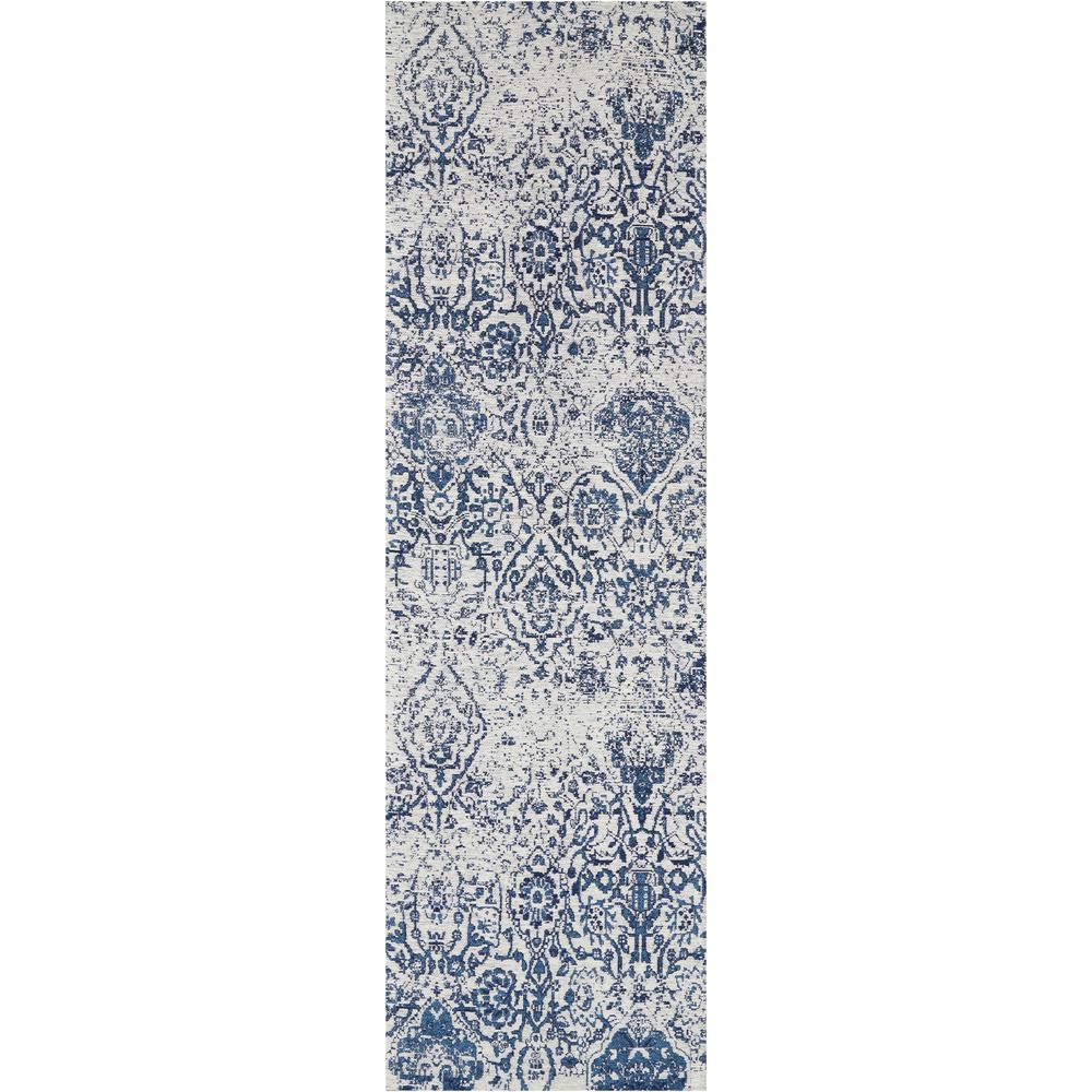 Damask Area Rug, Ivory/Navy, 2'3" x 7'6". Picture 1