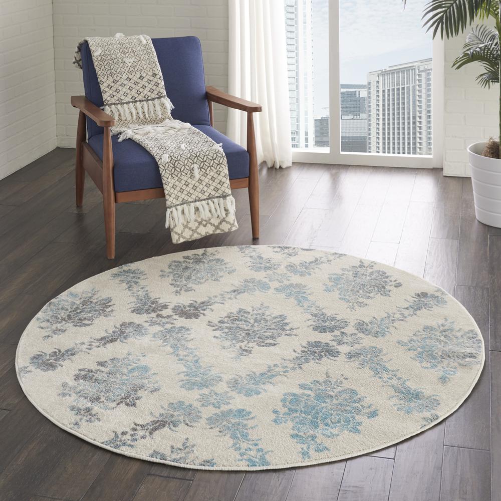 Tranquil Area Rug, Ivory/Turquoise, 5'3" X ROUND. Picture 6
