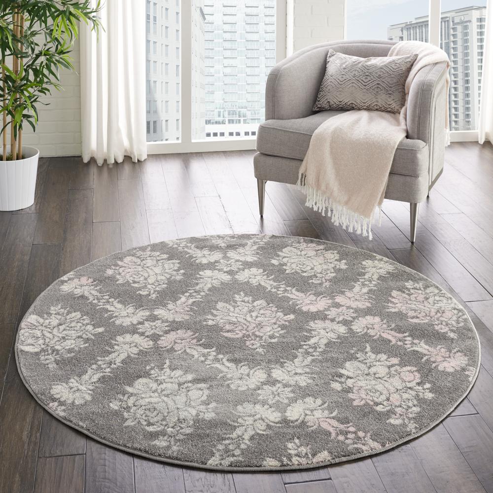 Tranquil Area Rug, Grey/Pink, 5'3" X ROUND. Picture 6