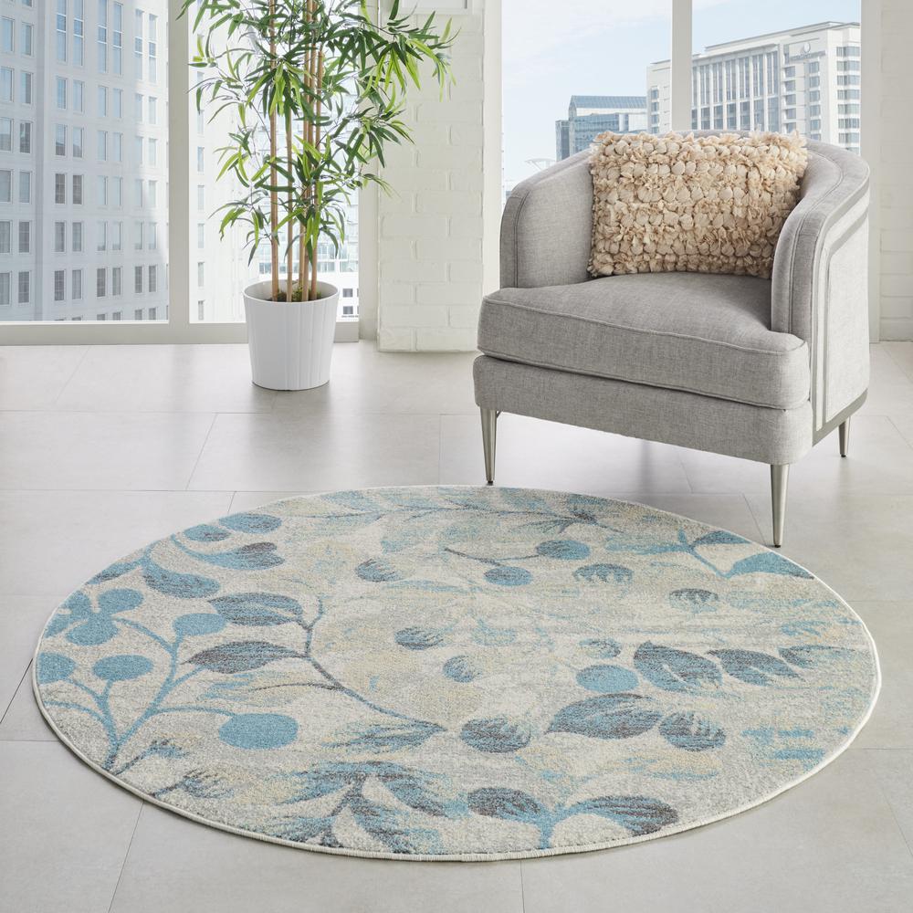 Tranquil Area Rug, Ivory/Turquoise, 5'3" X ROUND. Picture 3