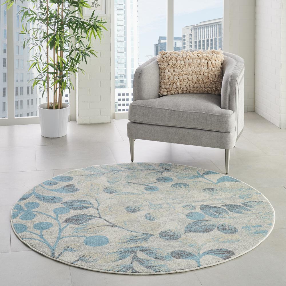 Tranquil Area Rug, Ivory/Turquoise, 5'3" X ROUND. Picture 6