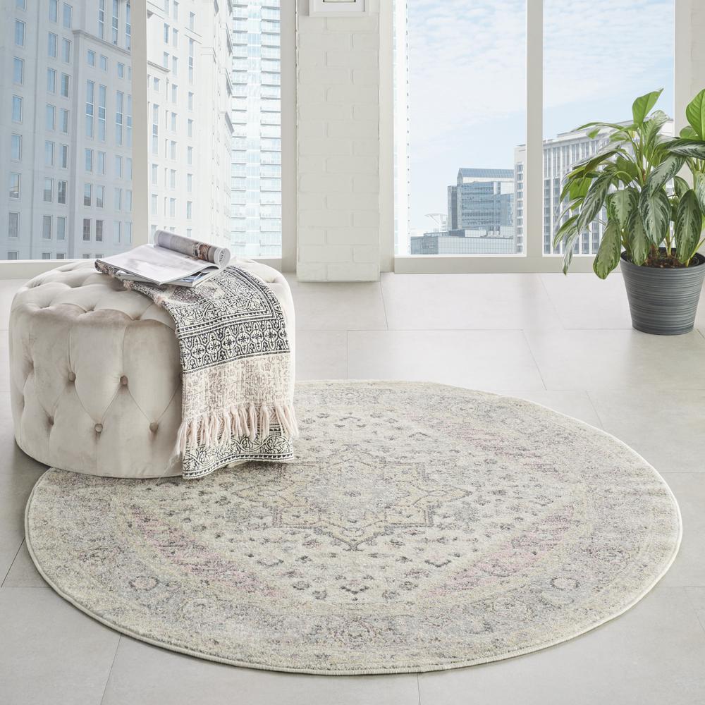 Tranquil Area Rug, Ivory/Pink, 5'3" X ROUND. Picture 3