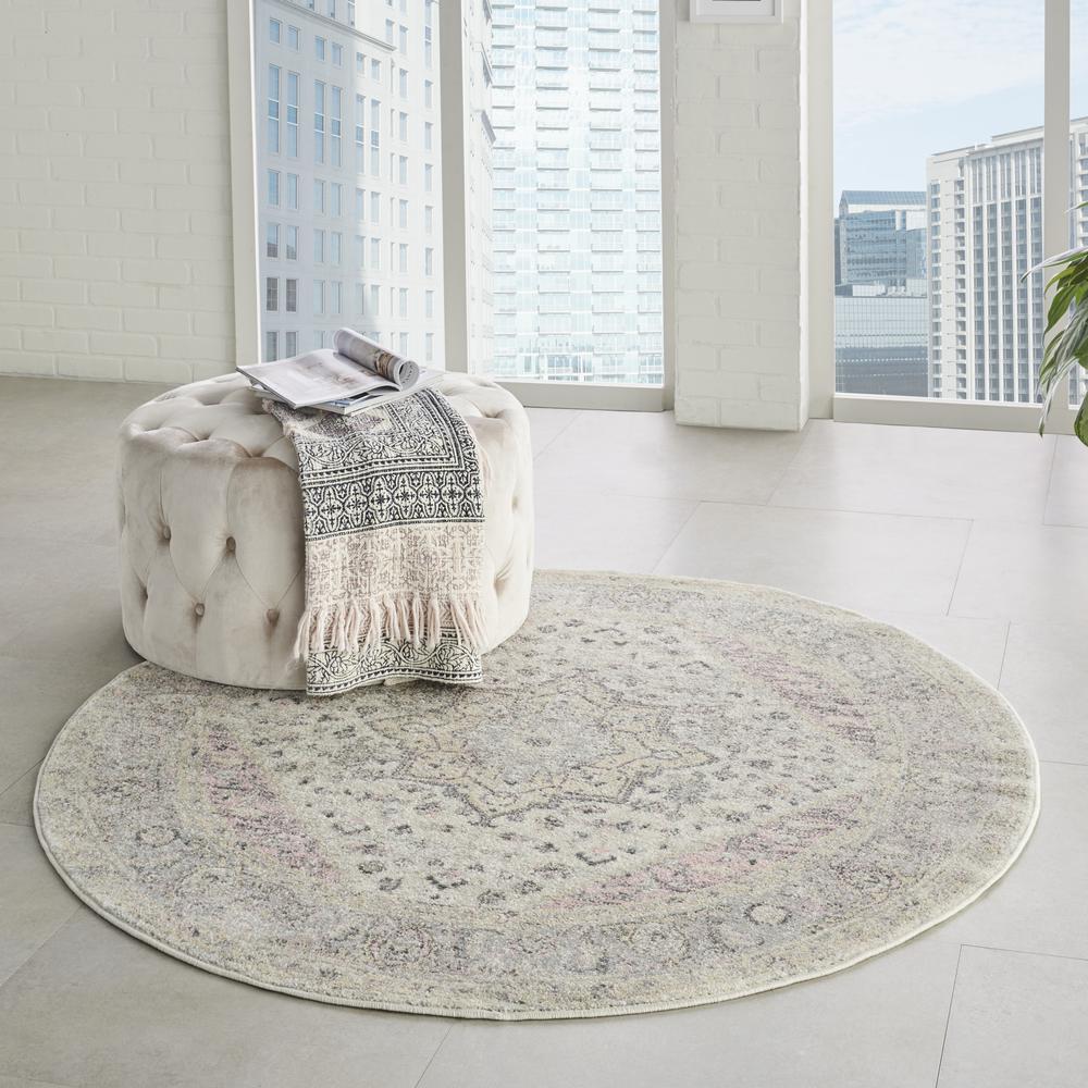 Tranquil Area Rug, Ivory/Pink, 5'3" X ROUND. Picture 6