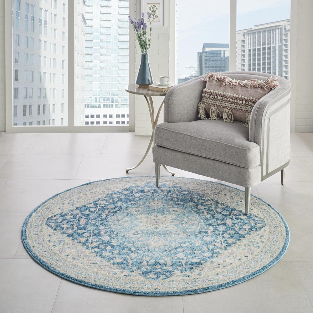 Tranquil Area Rug, Light Grey/Multicolor, 5'3" X ROUND. Picture 3