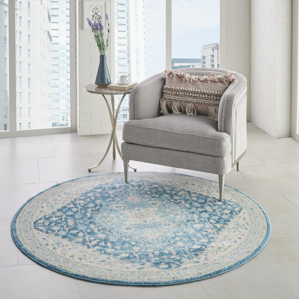 Tranquil Area Rug, Light Grey/Multicolor, 5'3" X ROUND. Picture 6