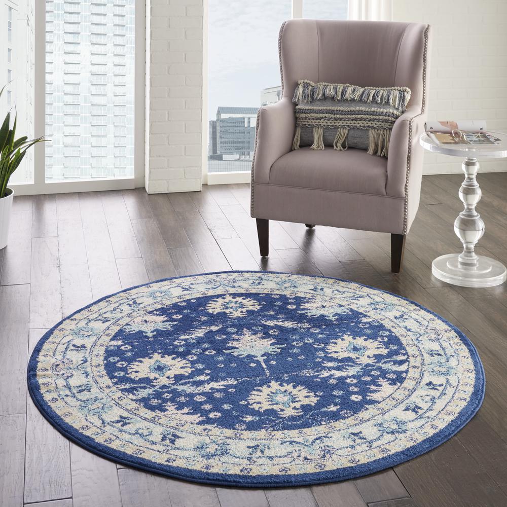 Tranquil Area Rug, Navy/Ivory, 5'3" X ROUND. Picture 6