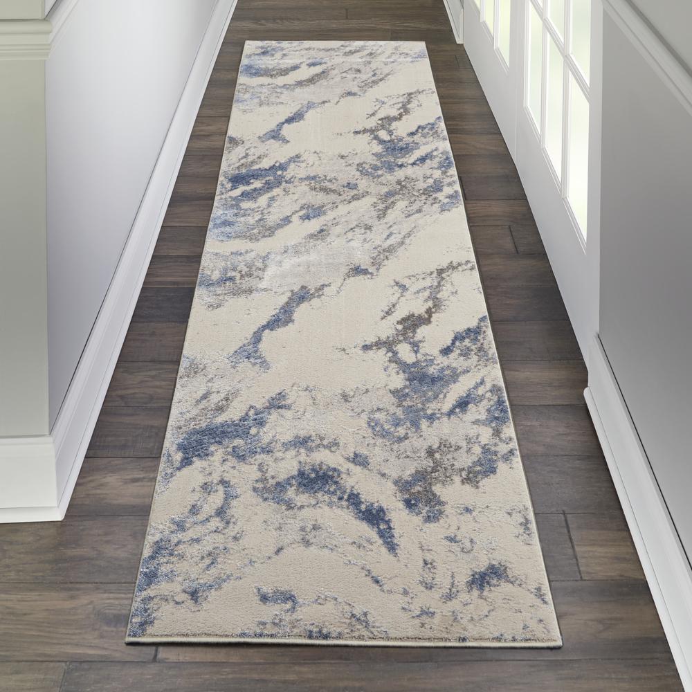Sleek Textures Area Rug, Blue/Ivory/Grey, 2'2" x 7'6". Picture 4
