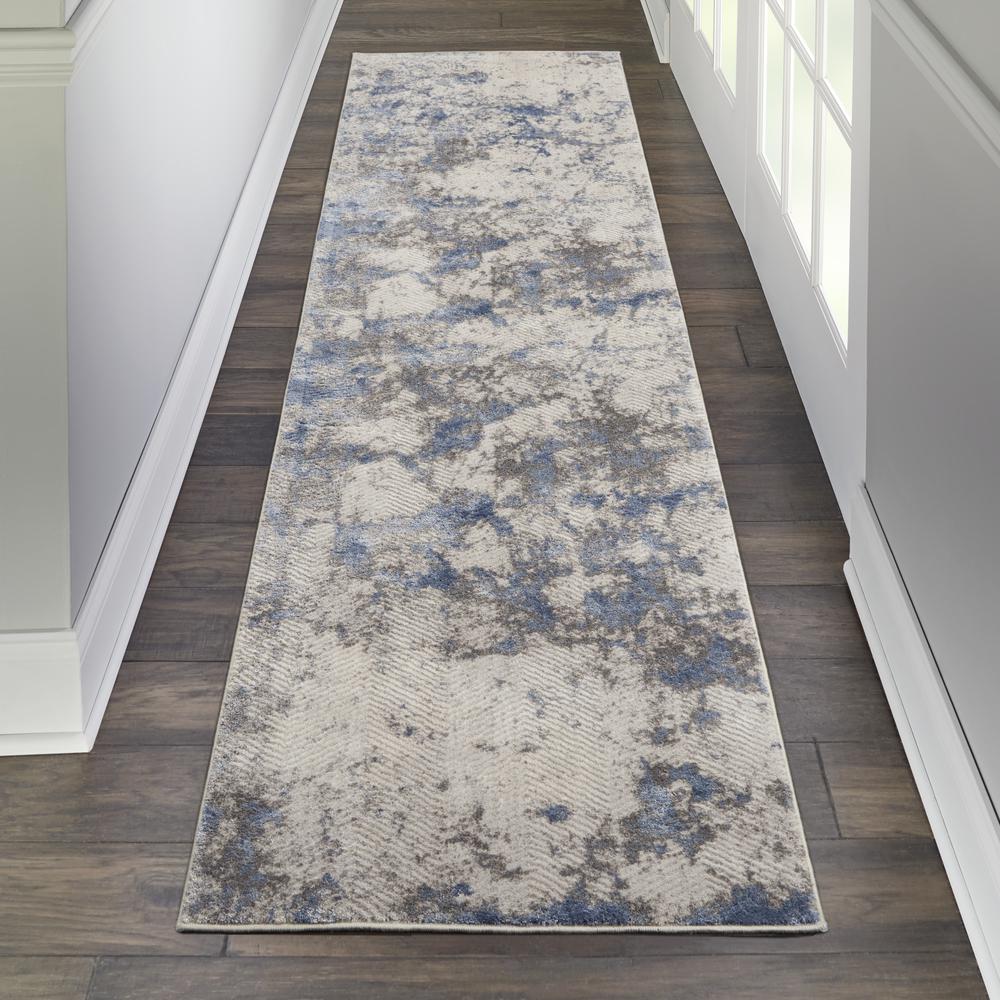 Sleek Textures Area Rug, Blue/Ivory/Grey, 2'2" x 7'6". Picture 4