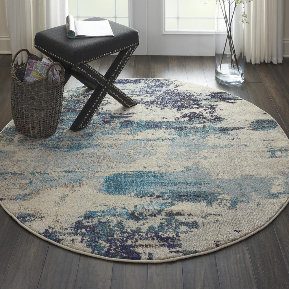Celestial Area Rug, Ivory/Teal Blue, 4' x ROUND. Picture 3