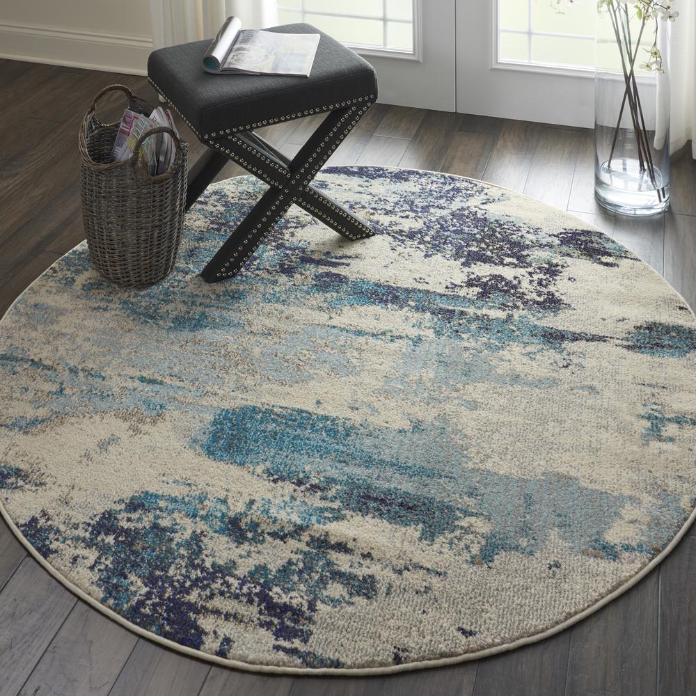 Celestial Area Rug, Ivory/Teal Blue, 4' x ROUND. Picture 6