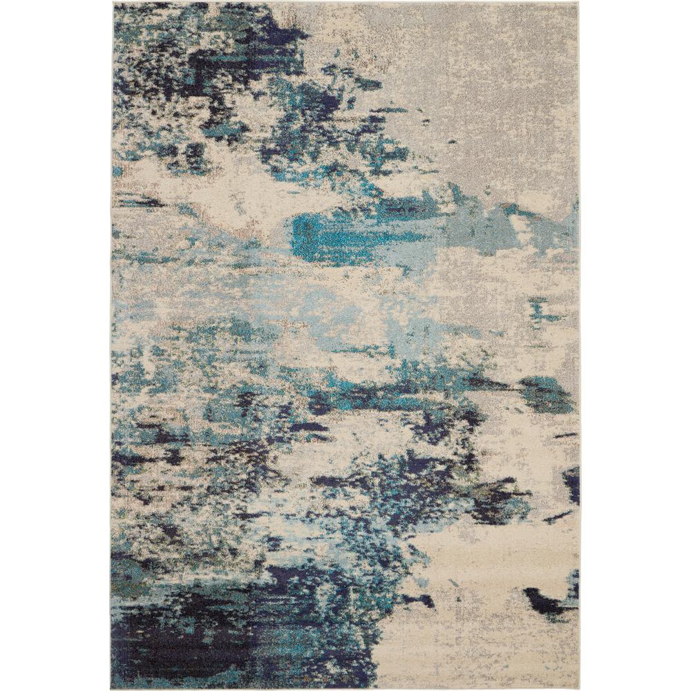 Celestial Area Rug, Ivory Teal Blue, 7' x 10'. Picture 1