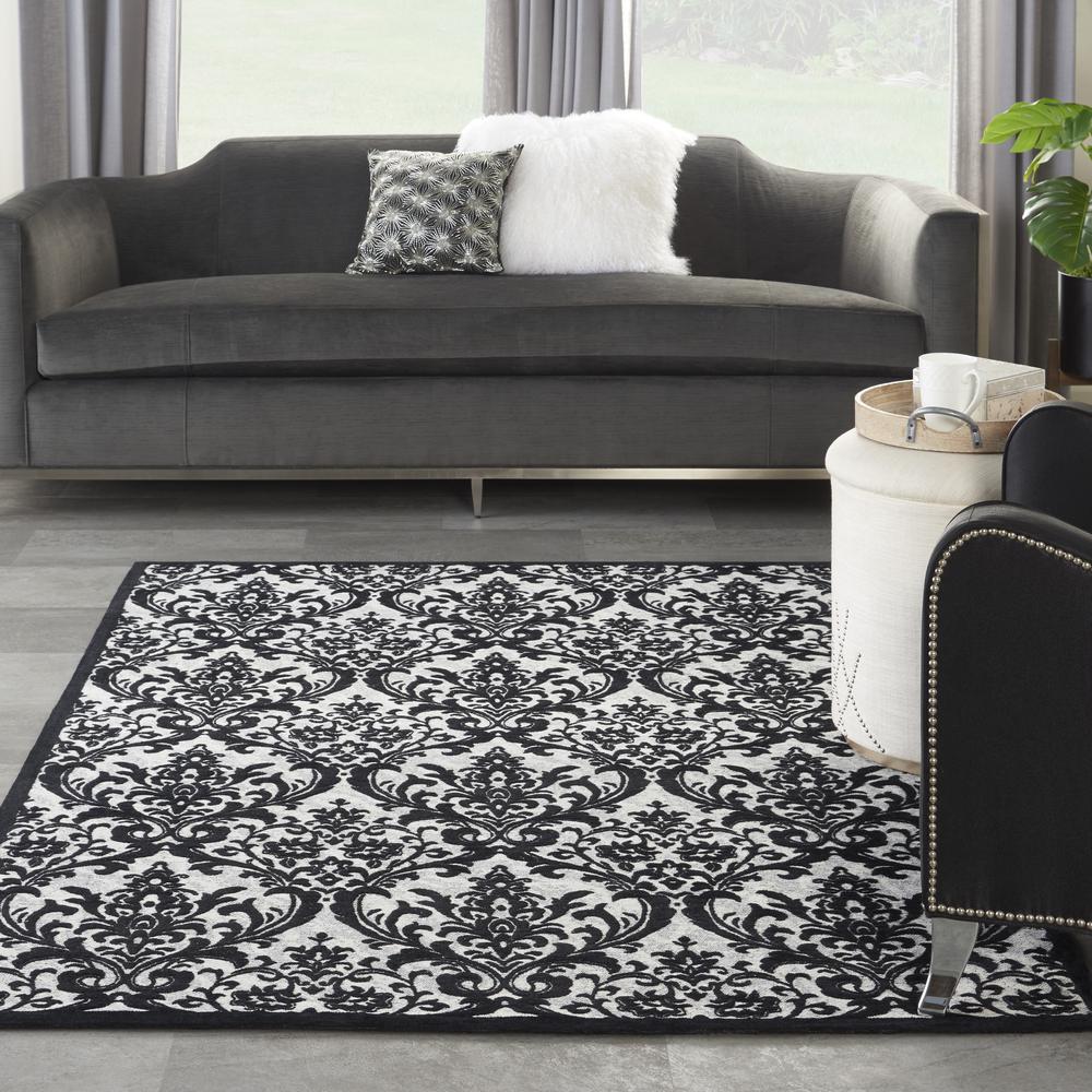 Damask Area Rug, Black/White, 5' x 7'. Picture 9